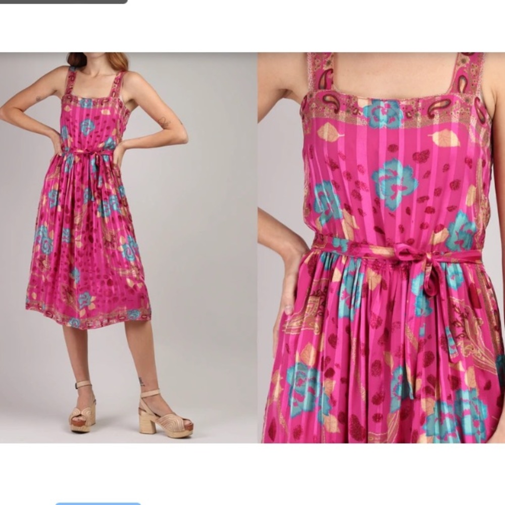 Anne Crimmins | Umi Collection - 100% Silk Vintage 70s 80s Dress | Size: 12 - Picture 8 of 9